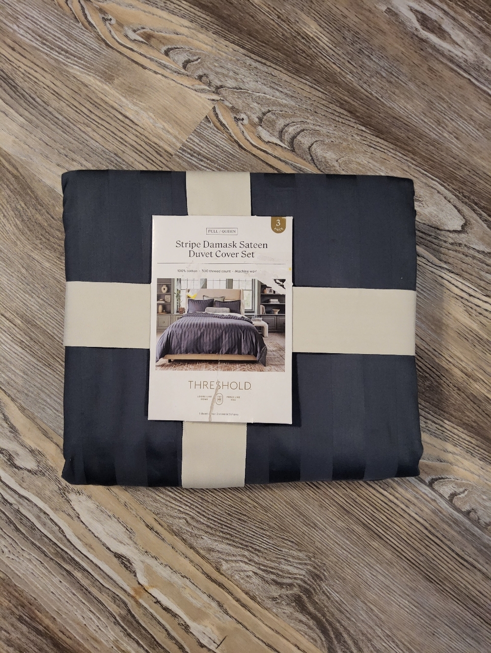 Threshold Stripe Damask Sateen Duvet Cover Set